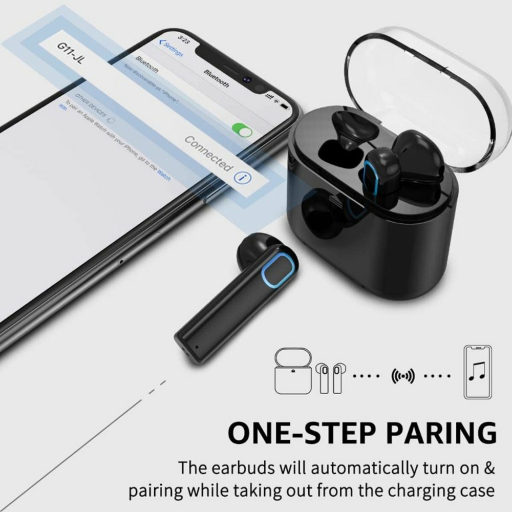 Bluetooth 5.0 True Wireless Earbuds Headphones w/ Charging Case, One-Step Pairin